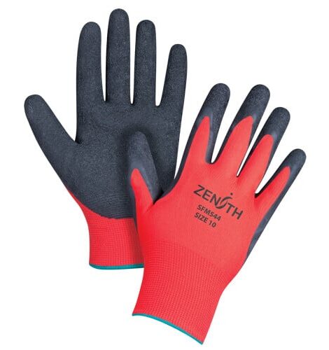 Zenith Safety Products Coated Gloves, X-Large/10, Rubber Latex Coating, 13 Gauge, Polyester Shell